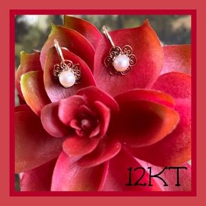 12KT GOLD PEARL VINTAGE SCREW-BACK EARRINGS